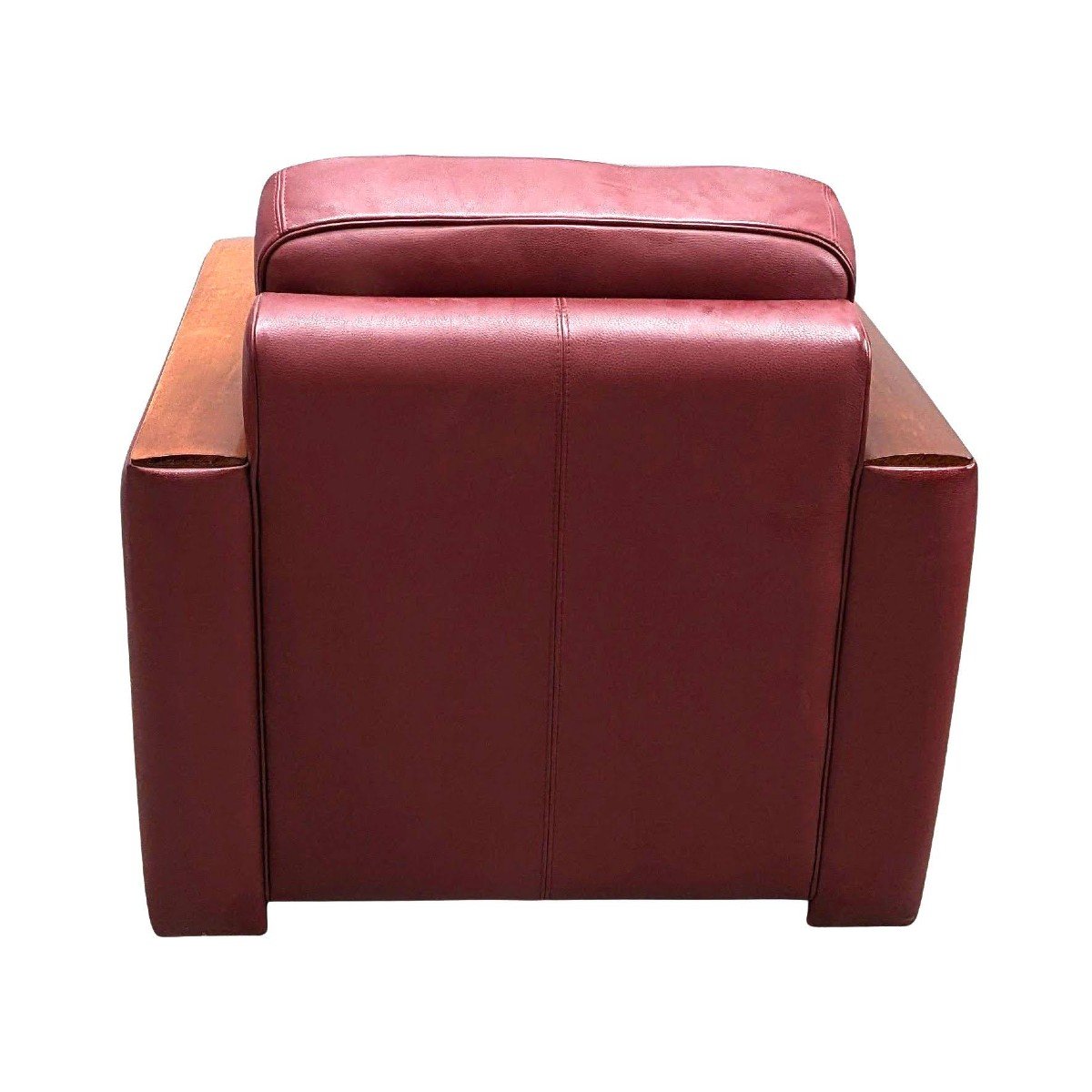 Art Deco Style Burgundy Leather Club Armchairs (pair)-photo-4