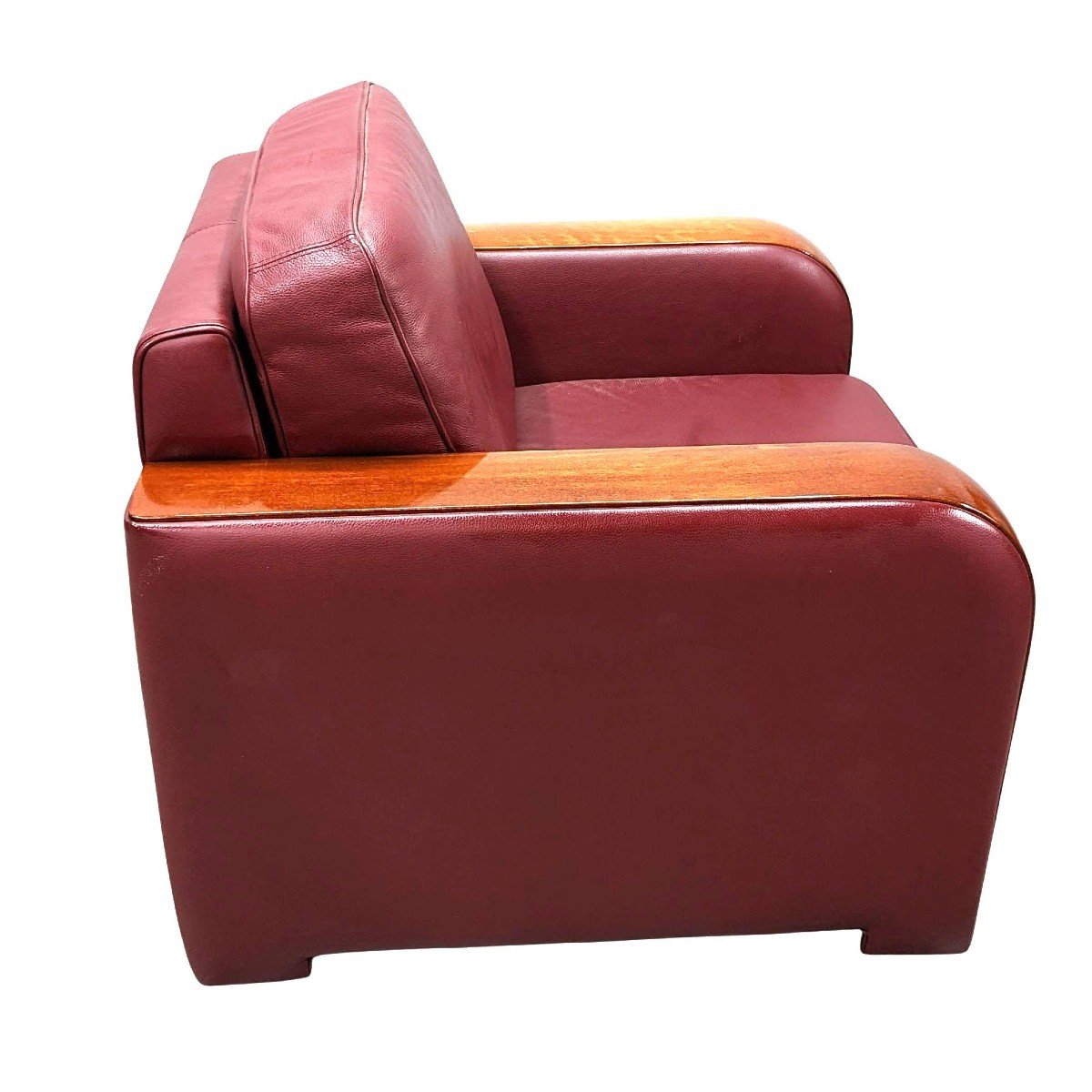 Art Deco Style Burgundy Leather Club Armchairs (pair)-photo-2