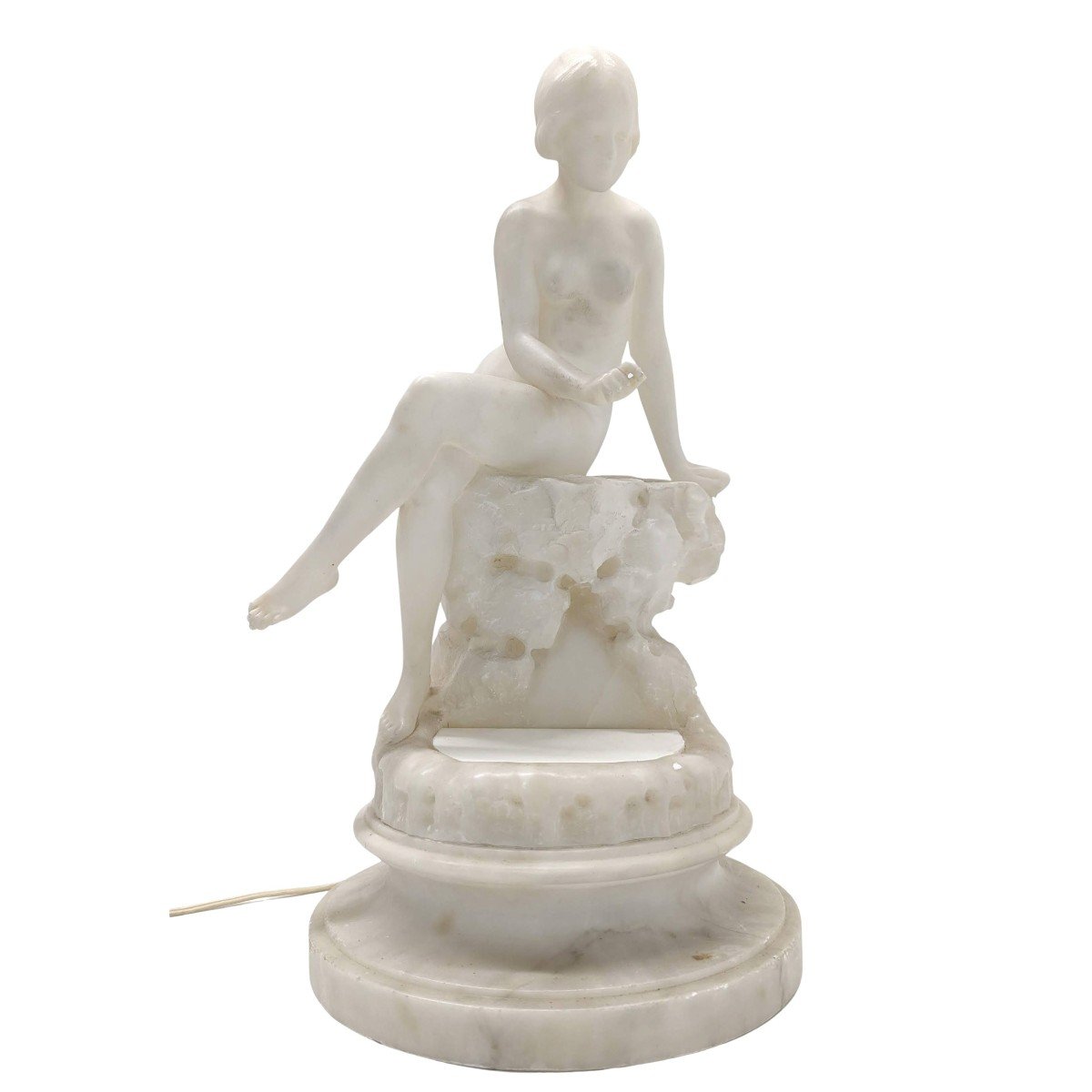 Veilleuse En Albâtre  Art Déco 1930, Par Umbetrto Stiaccini-photo-1