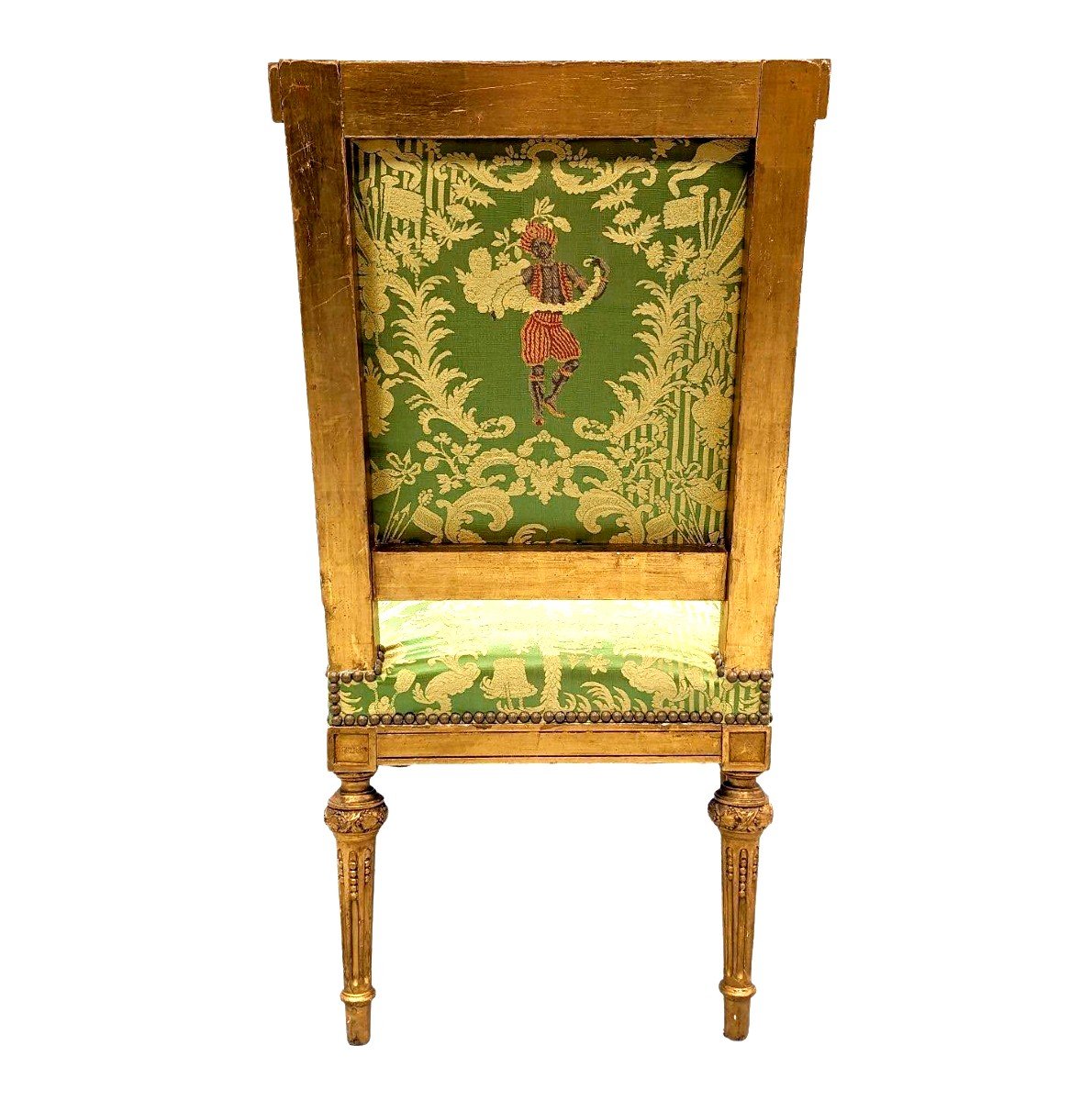 Armchair In Golden Wood XIX Louis XVI Style Reupholstered With A Fabric From Chez Rubelli-photo-4