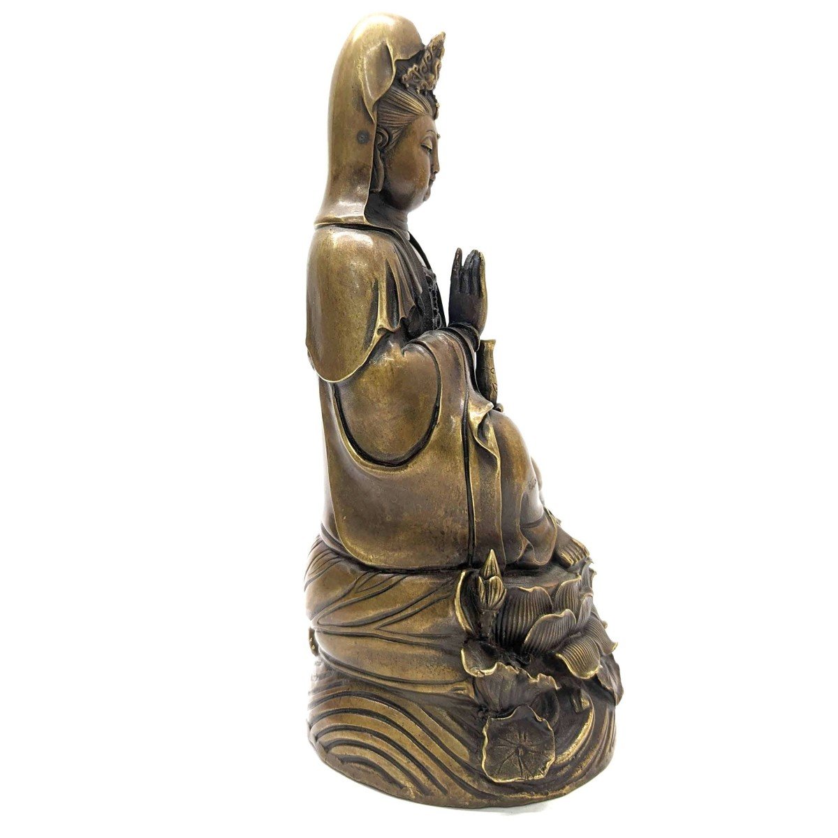 Statuette En Bronze Doré Divinité Asiatique XIXème-photo-5