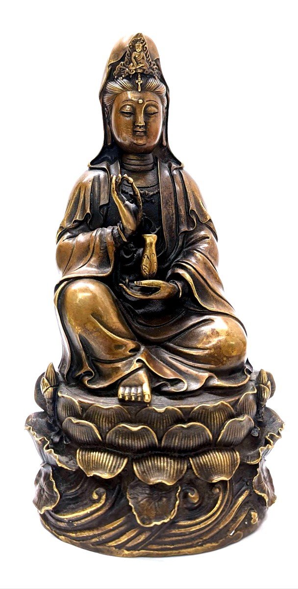 Statuette En Bronze Doré Divinité Asiatique XIXème