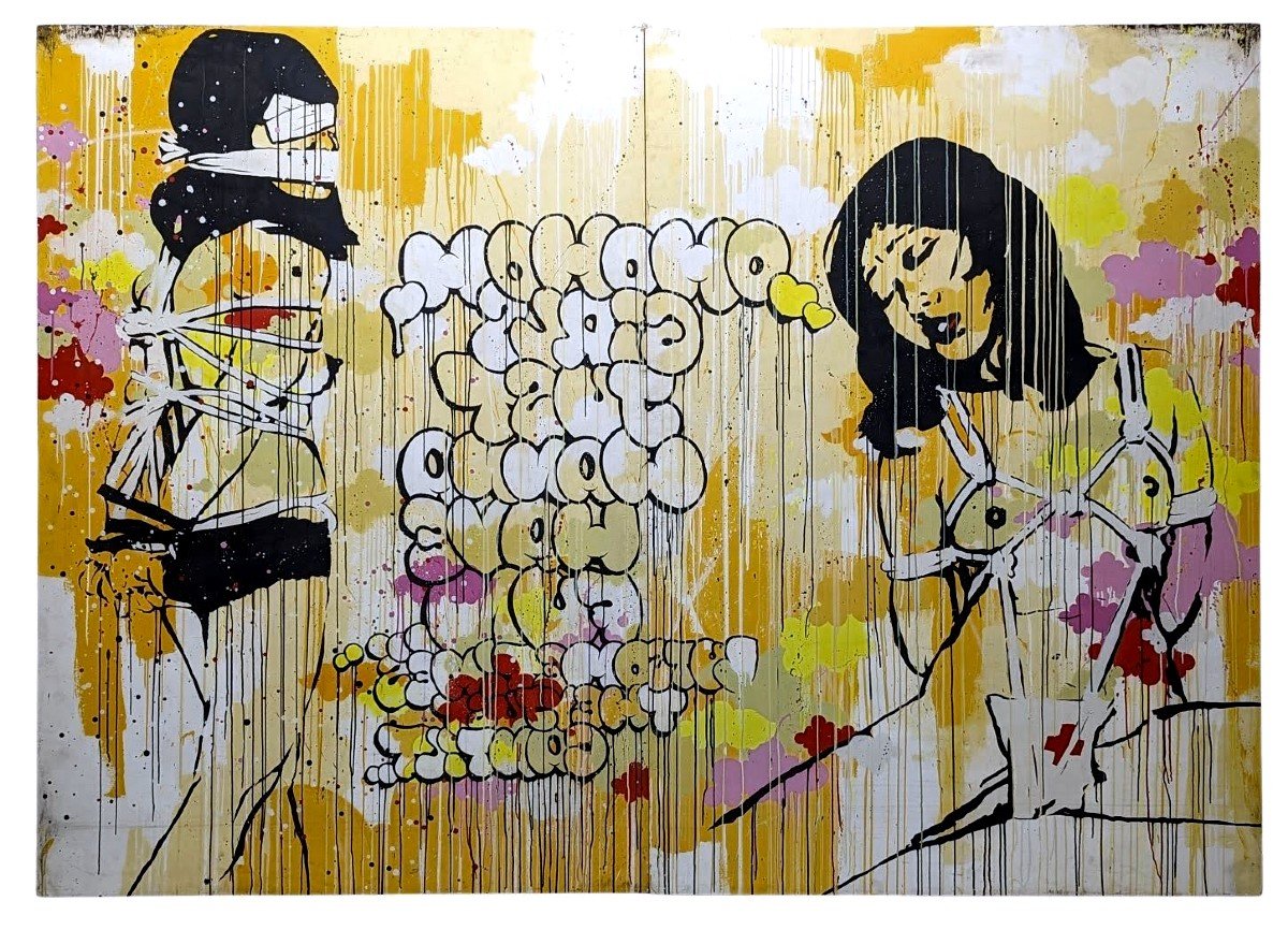 "TILT (NÉ EN 1973). Chongqinb Girls. Diptyque. Acrylique, peinture aérosol, marqueurs. 165 x 230 cm (par panneau) . 