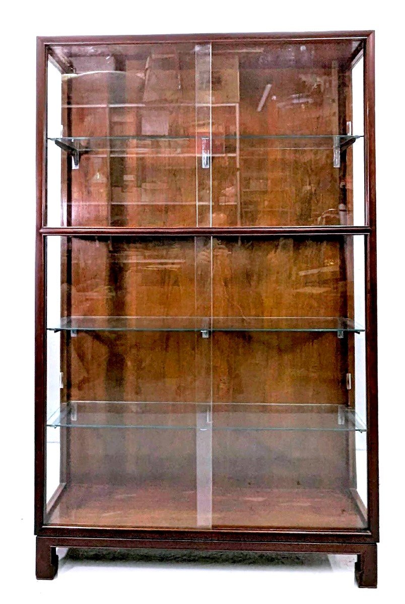 Vitrine Asiatique De Magasin à Porte Glissante En Bois Exotique époque 1930 