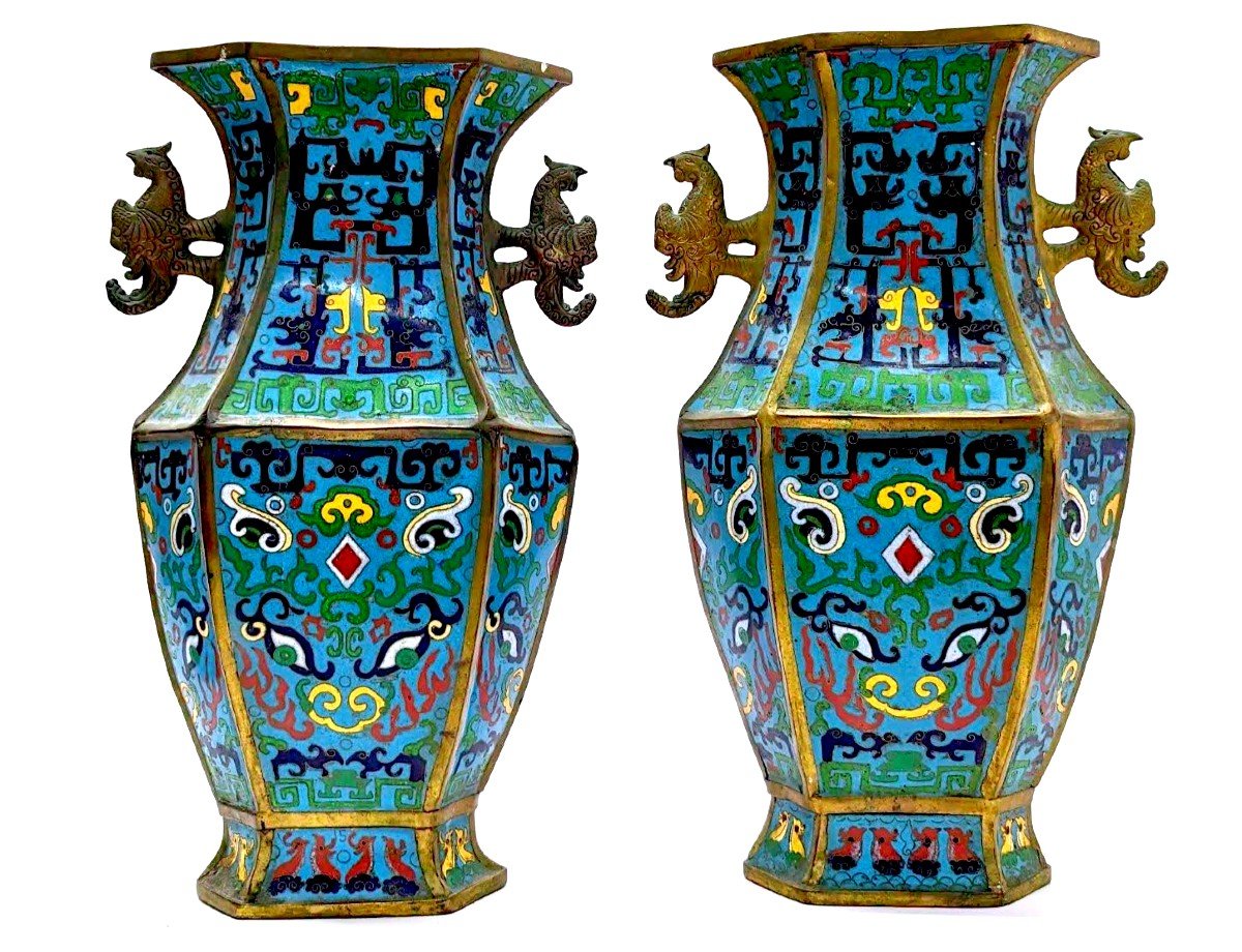Paire De Vases En Cloisonné époque Fin XIXème