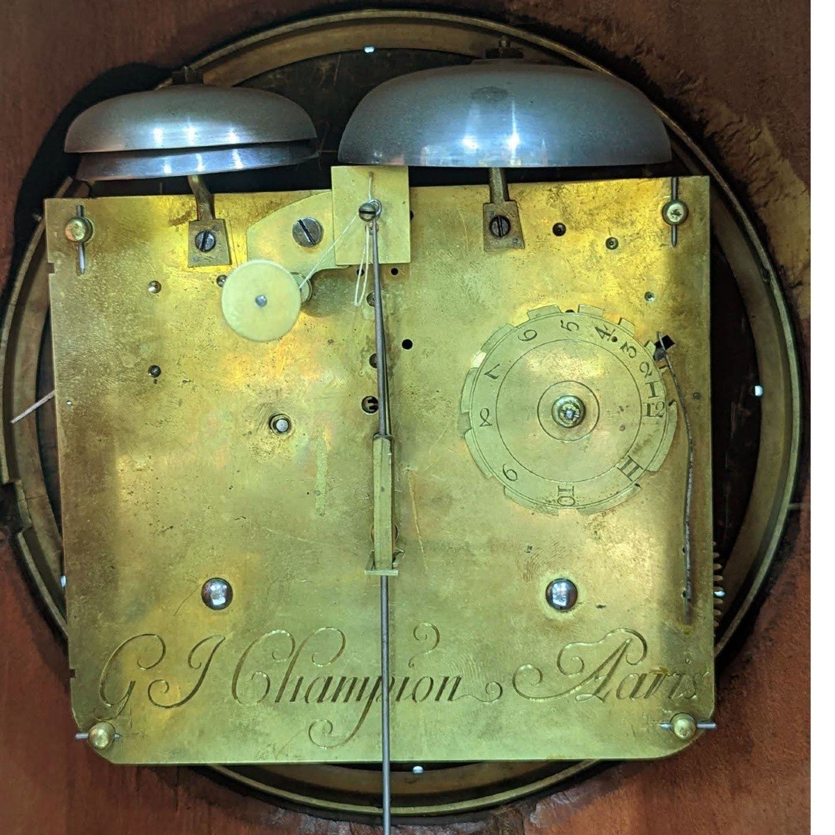 Bollard Clock Mahogany Movement With 3 Bells Guillaume Isidore Champion In Paris-photo-5