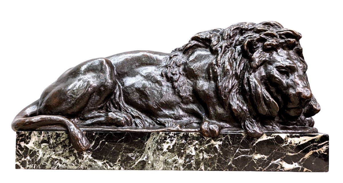 Bronze Animalier Au Lion époque XIXème Patine Médaille Par Félix Bouré (1831-1883) -photo-2
