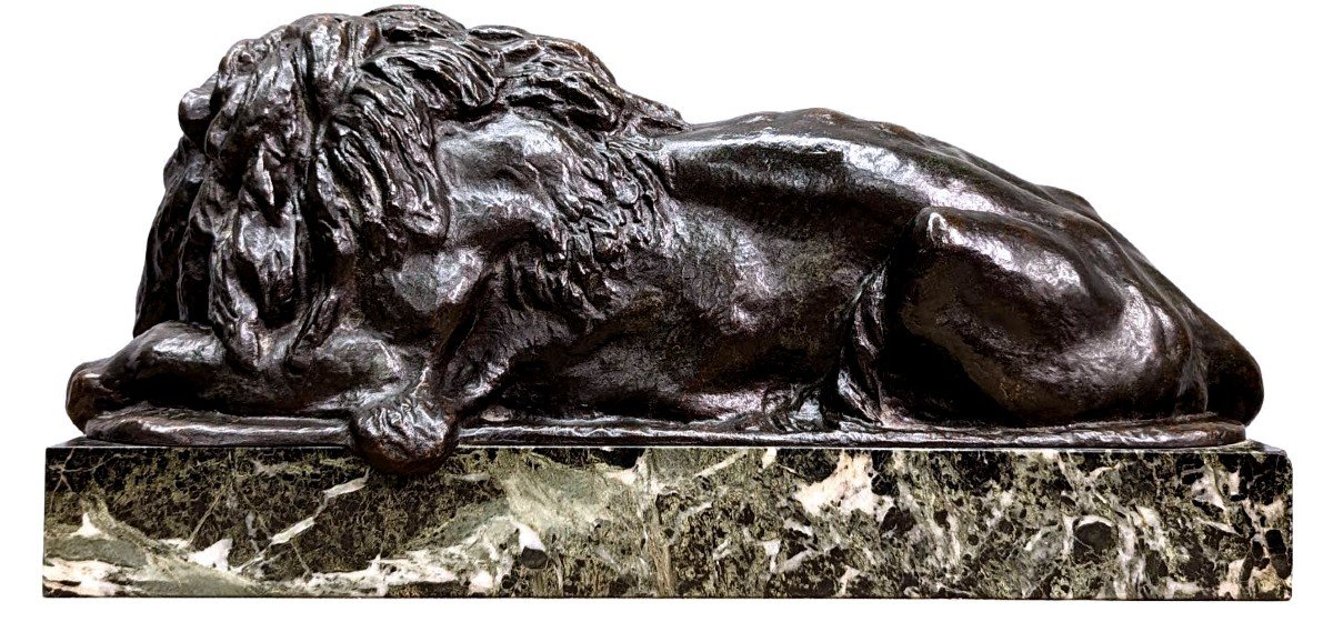 Bronze Animalier Au Lion époque XIXème Patine Médaille Par Félix Bouré (1831-1883) -photo-3