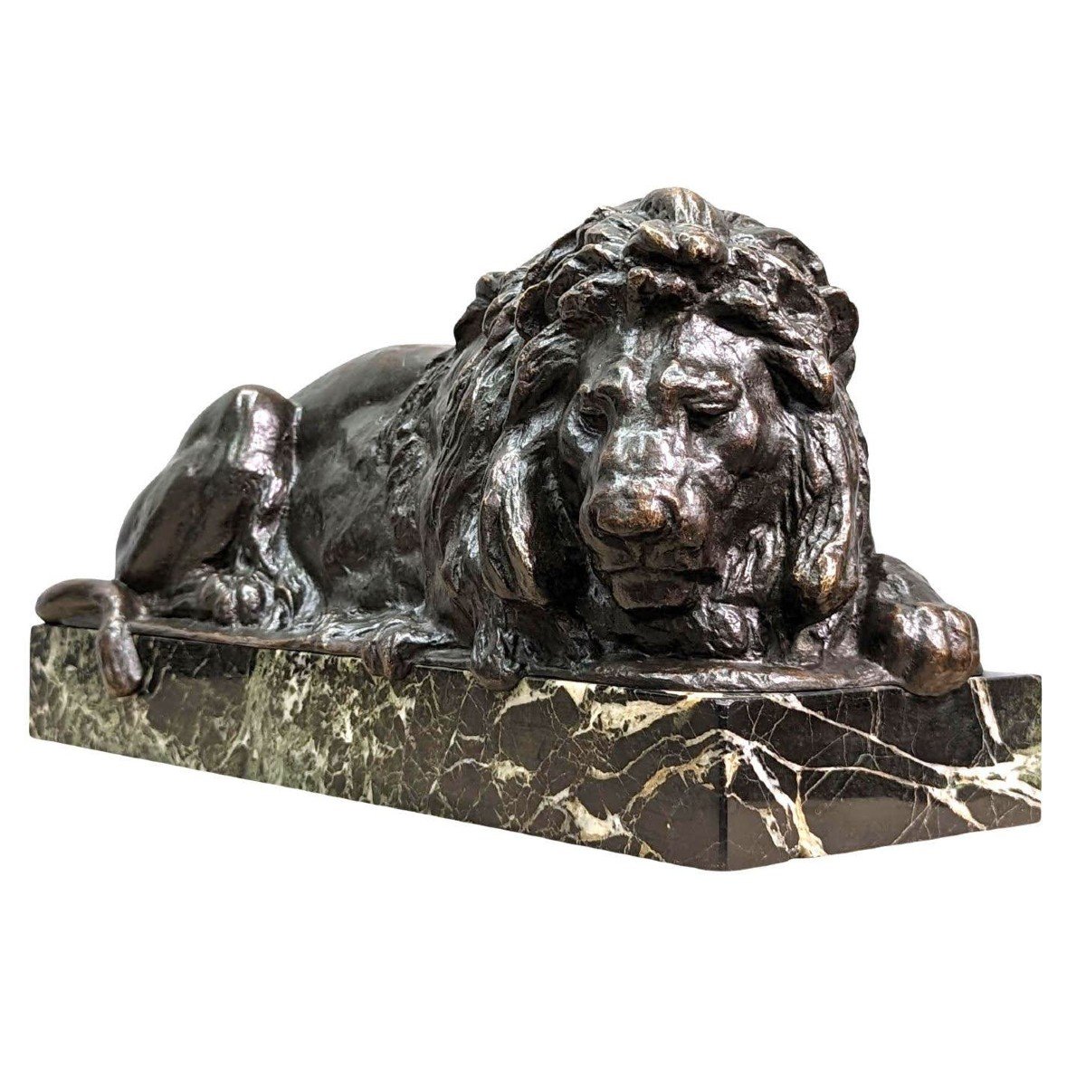 Bronze Animalier Au Lion époque XIXème Patine Médaille Par Félix Bouré (1831-1883) -photo-1