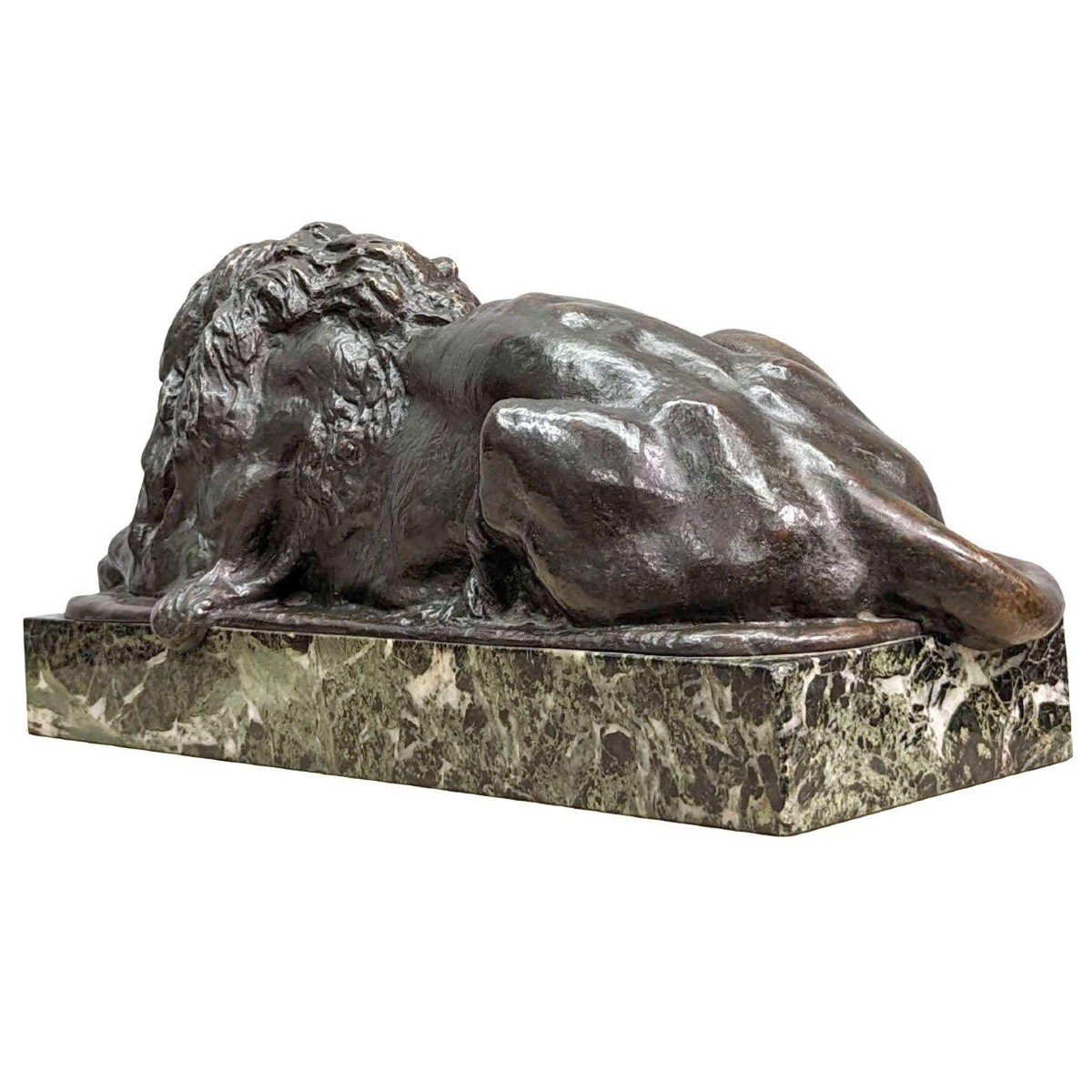 Bronze Animalier Au Lion époque XIXème Patine Médaille Par Félix Bouré (1831-1883) -photo-3