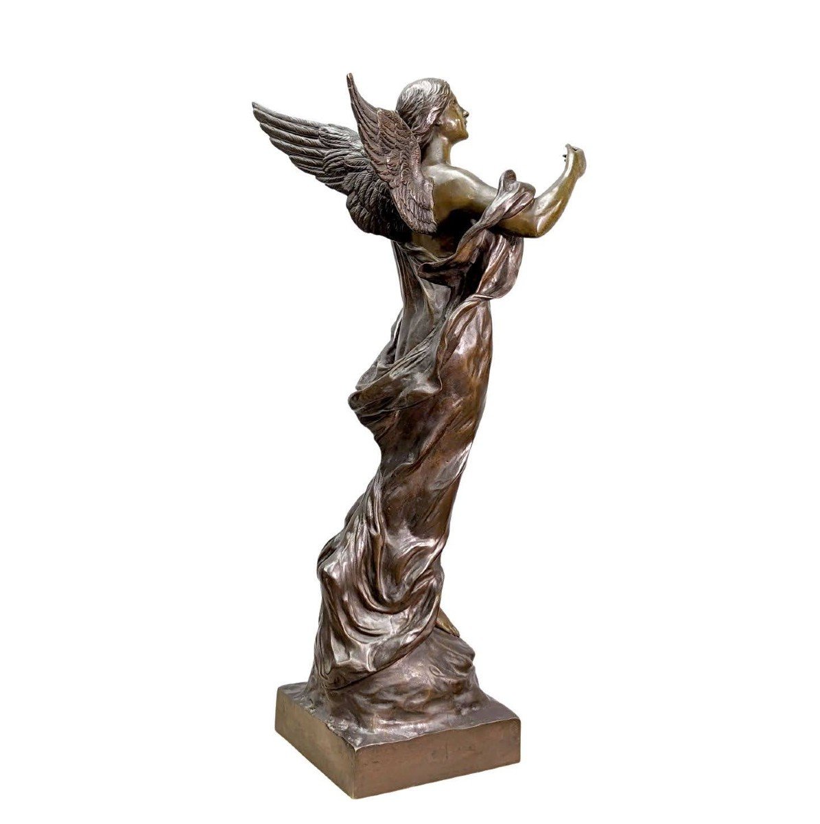 "inspiration" Large Bronze Of Young Winged Woman By Pierre Etienne Daniel Campagne.-photo-3