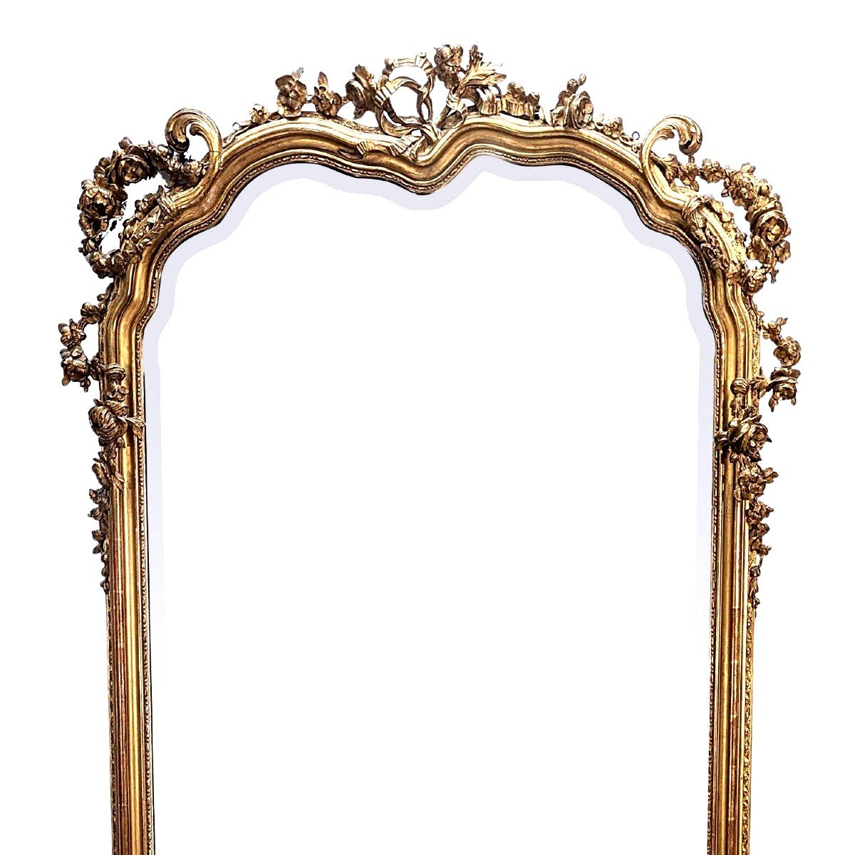 Large Mirror In Golden Wood, Napoleon III Period Gilding With Gold Leaf-photo-3