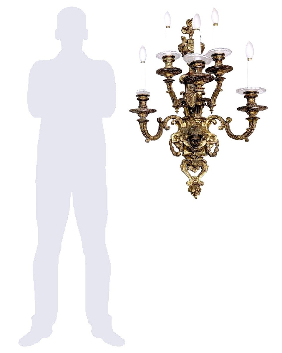 Pair Of Gilt Bronze Sconces Heads Of Nubians Style Louis XIV Nap III-photo-2