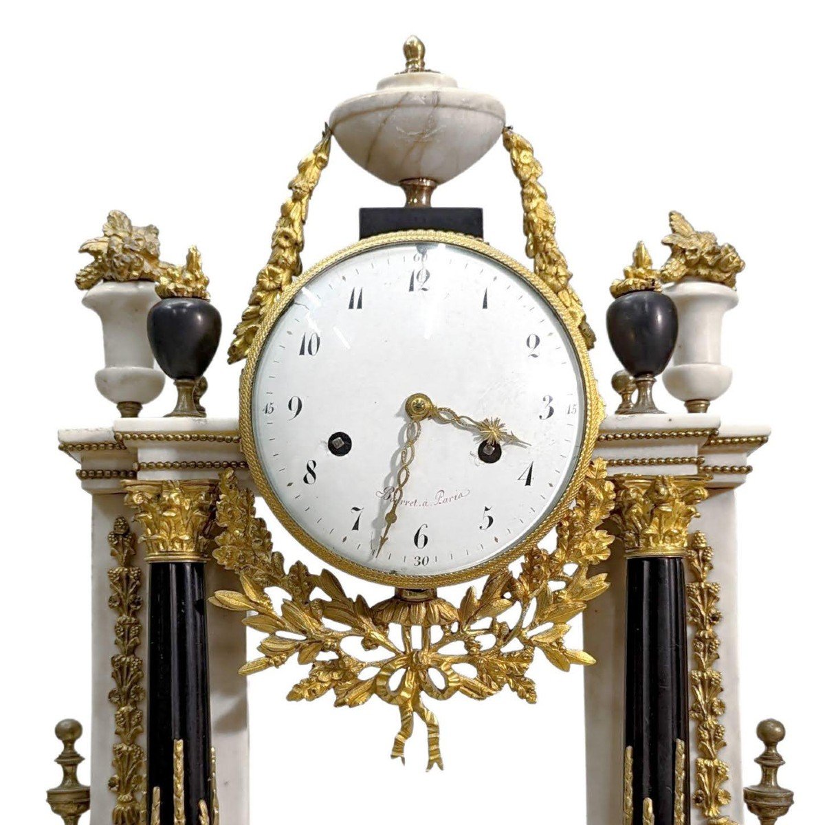 Louis XVI Portico Pendulum In Gilt Bronze And White Marble-photo-2