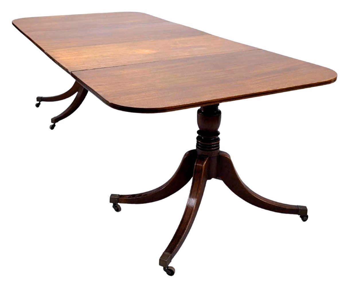 English Rectangle Table In Mahogany With Extensions That Can Make A Pair Of Consoles XIXth Century