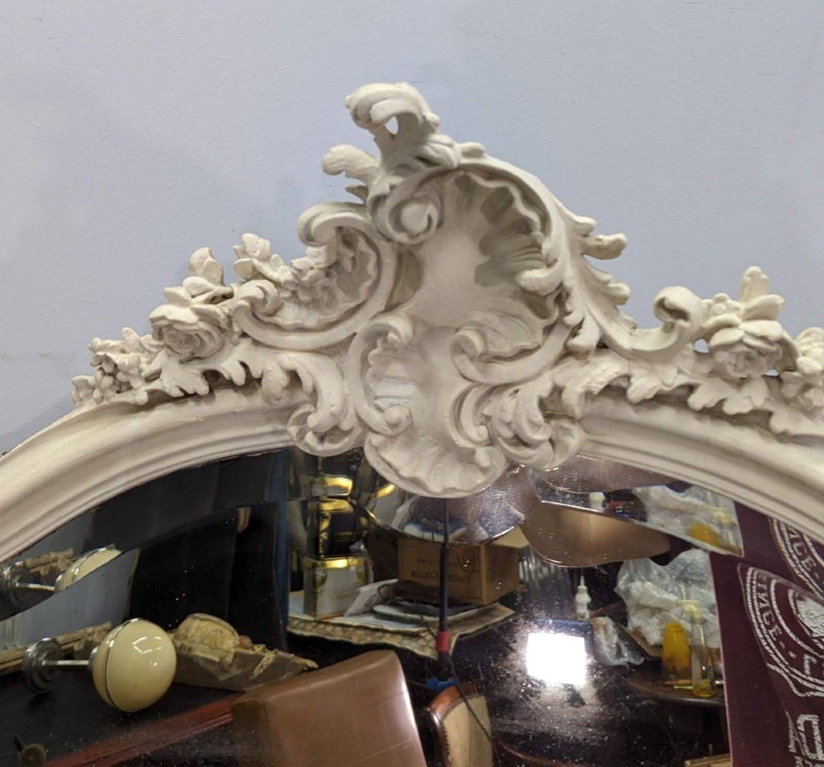 Mirror In Wood And Lacquered Stucco Louis XV Style Beveled Ice Nineteenth-photo-2