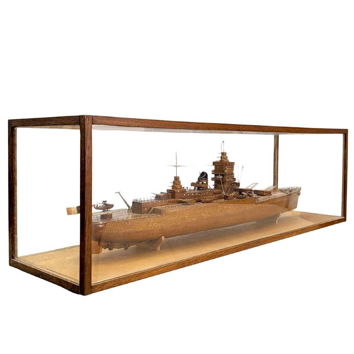 Model Of Cuirassier Boat Under Showcase, Meticulous Work From The 1950s-photo-3