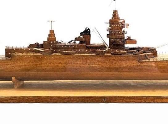 Model Of Cuirassier Boat Under Showcase, Meticulous Work From The 1950s-photo-1