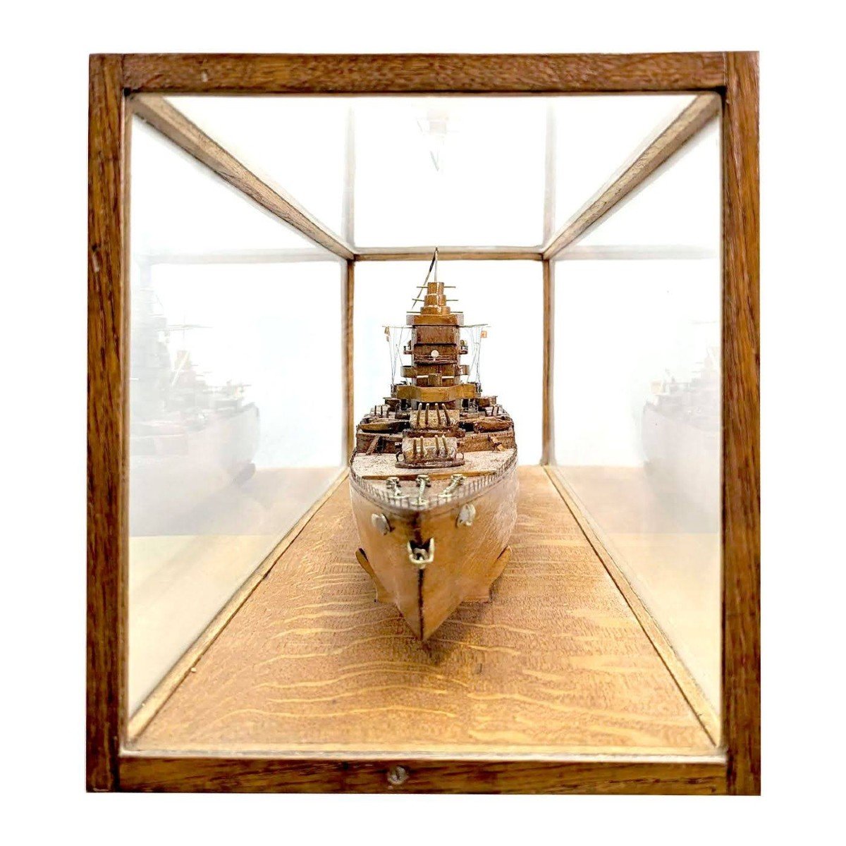 Model Of Cuirassier Boat Under Showcase, Meticulous Work From The 1950s-photo-3