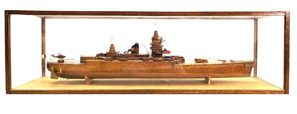 Model Of Cuirassier Boat Under Showcase, Meticulous Work From The 1950s