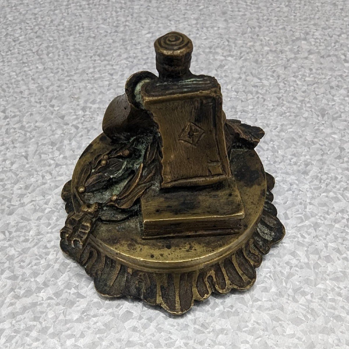 Rare Inkwell In Bronze And Black Marble With Integrated Bell System XIXth-photo-3