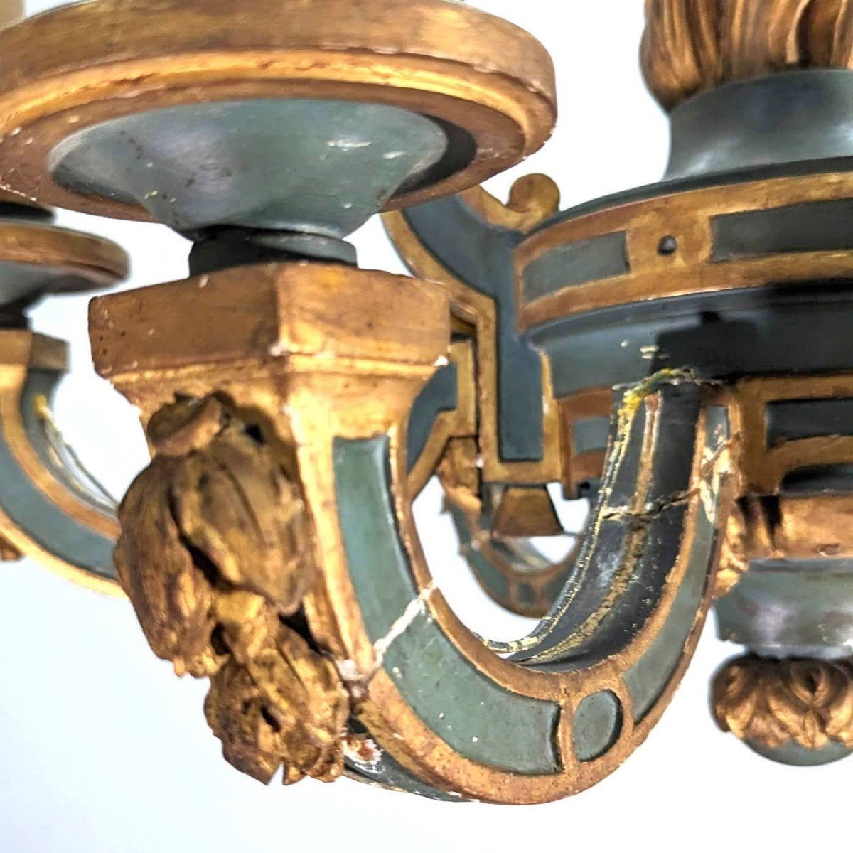 Chandelier In Lacquered And Gilded Wood Two Colors Louis XVI Style-photo-4