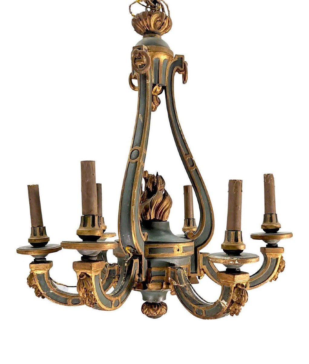 Chandelier In Lacquered And Gilded Wood Two Colors Louis XVI Style-photo-2
