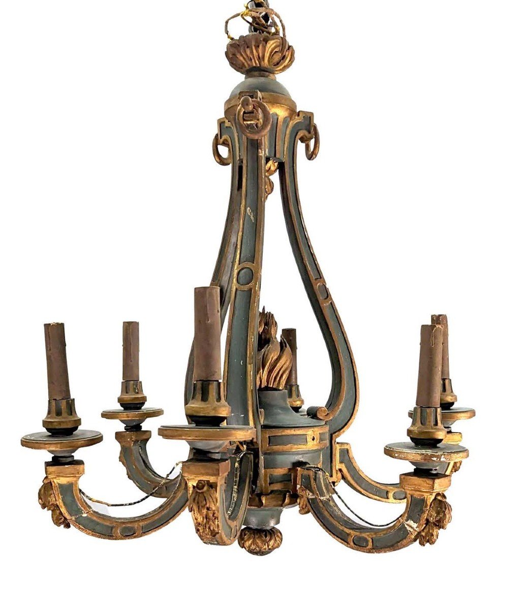 Chandelier In Lacquered And Gilded Wood Two Colors Louis XVI Style-photo-3