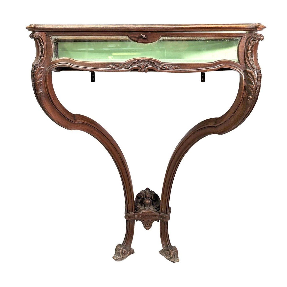 Console Style Louis XV En Noyer Formant Vitrine d'époque 1900 -photo-2