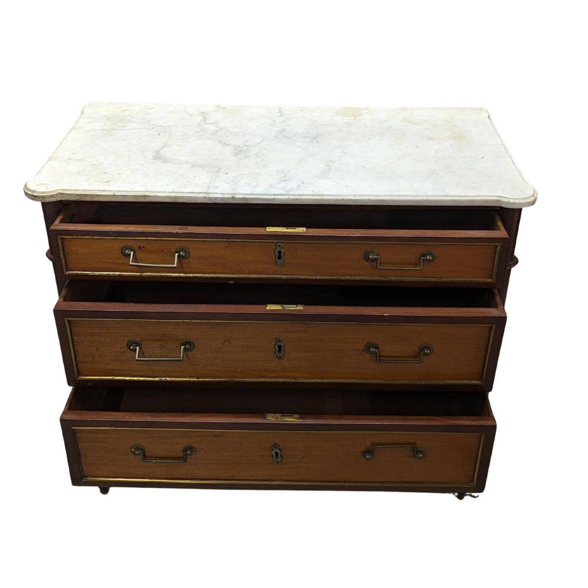 Commode Acajou Louis XVI époque XVIIIème Dessus De Marbre Blanc-photo-3