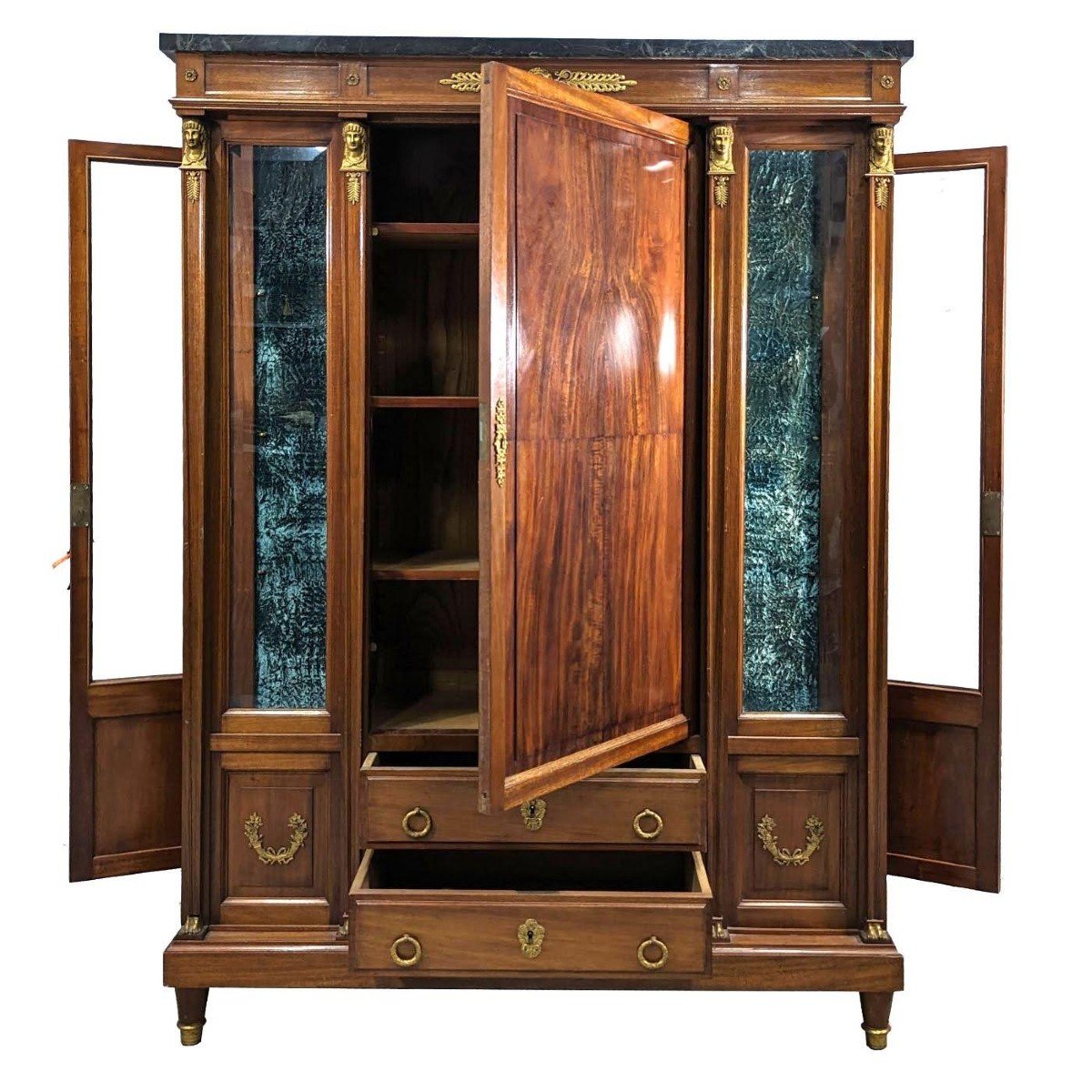 Empire Style Mahogany Showcase Library Return From Egypt 1900-photo-3