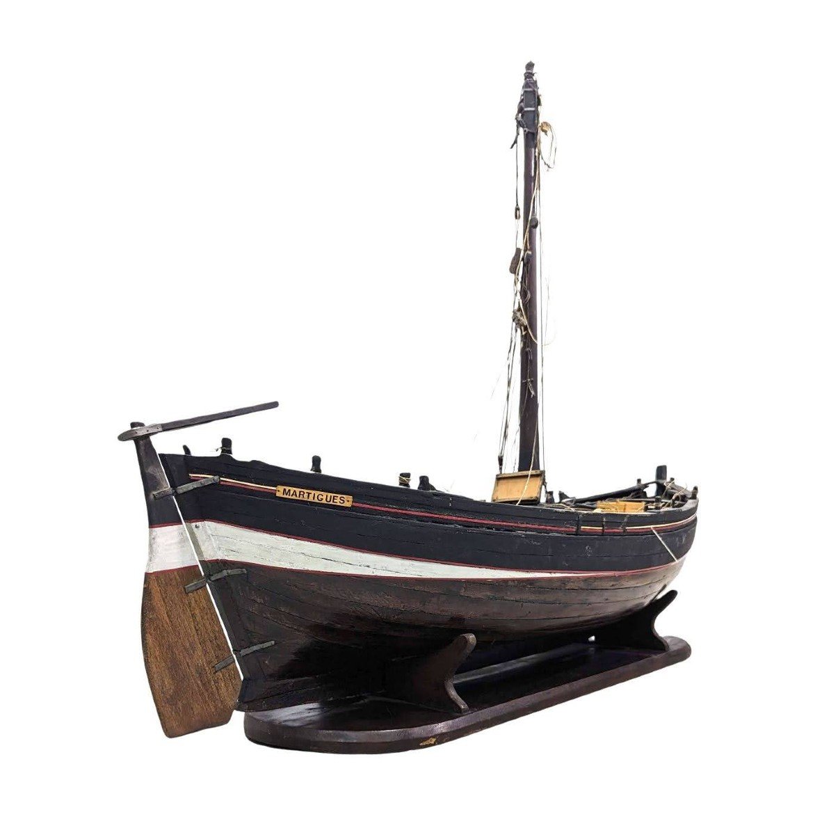 Marseillaise Barque Boat Model Said "pointu" Sailing Fishing Boat In Provence. Early 20th Century-photo-2