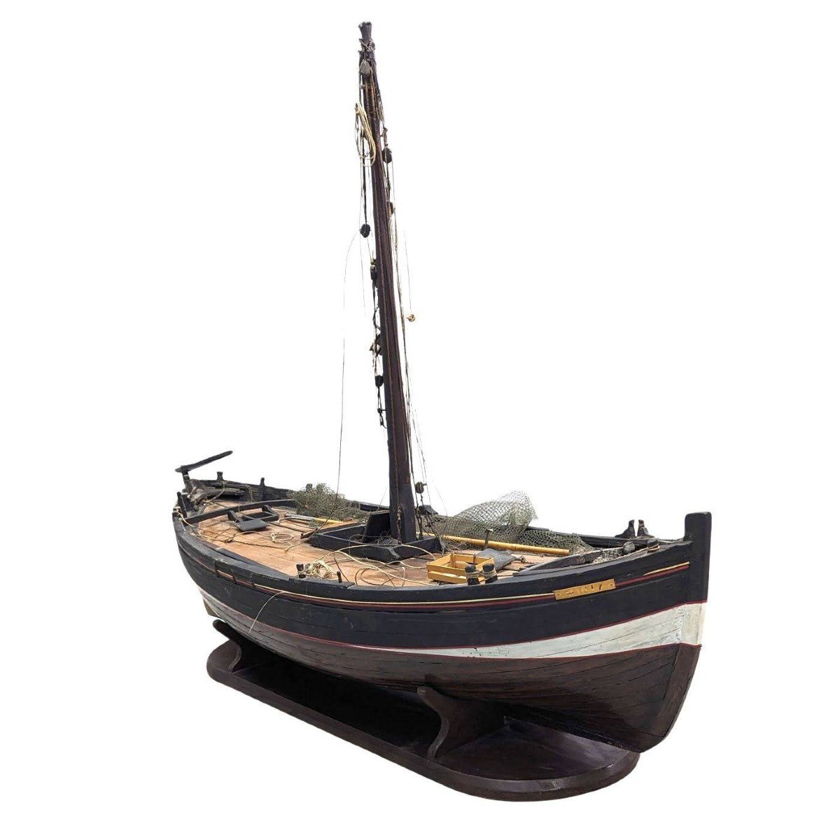 Marseillaise Barque Boat Model Said "pointu" Sailing Fishing Boat In Provence. Early 20th Century-photo-3