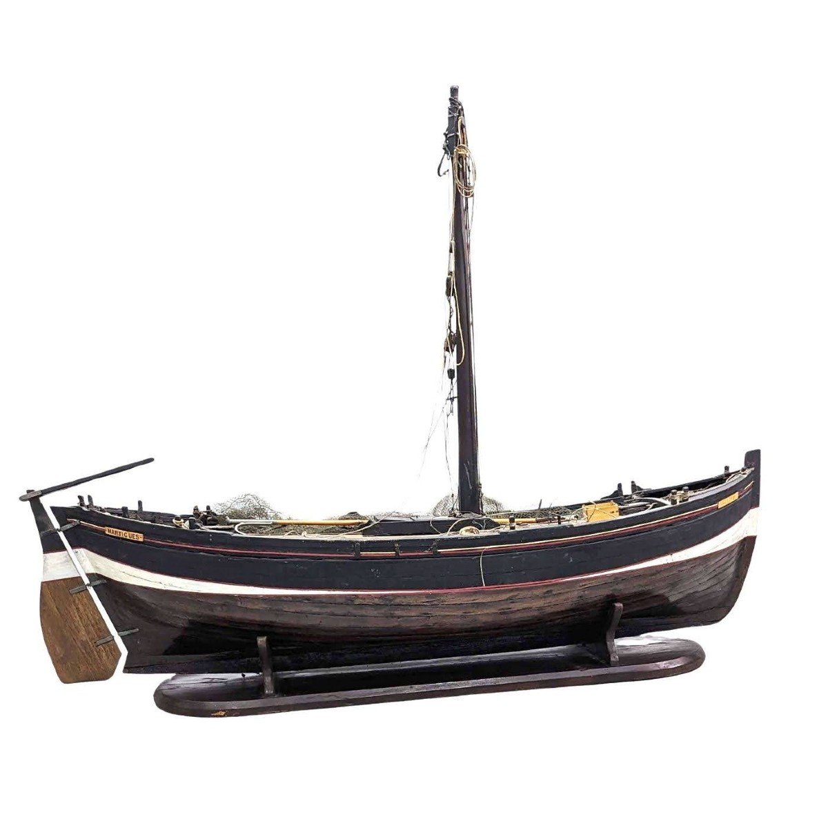 Marseillaise Barque Boat Model Said "pointu" Sailing Fishing Boat In Provence. Early 20th Century-photo-1