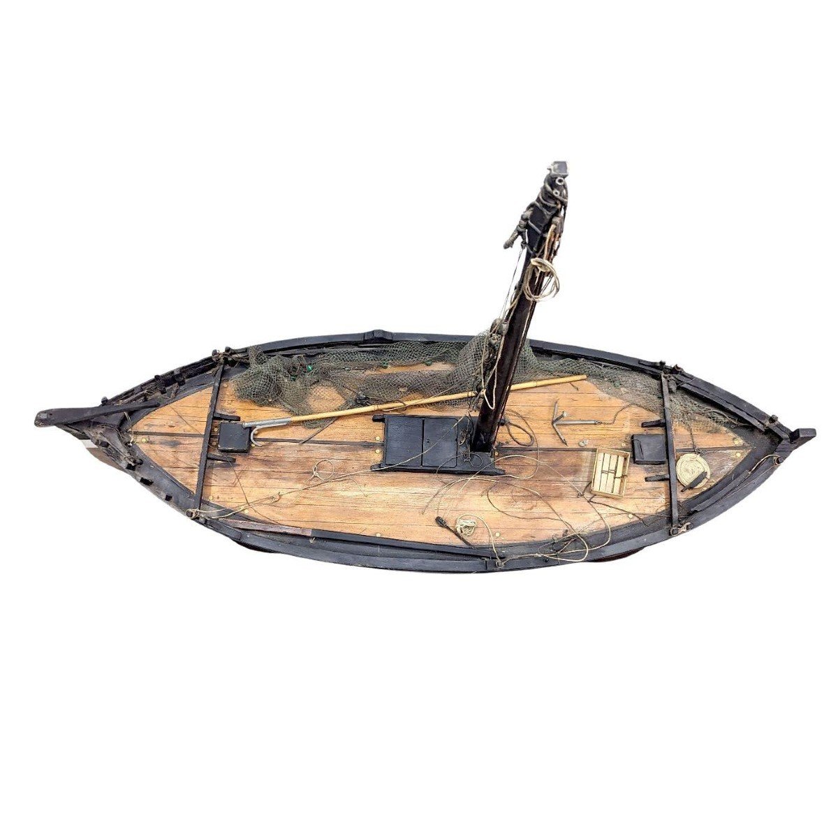 Marseillaise Barque Boat Model Said "pointu" Sailing Fishing Boat In Provence. Early 20th Century-photo-2