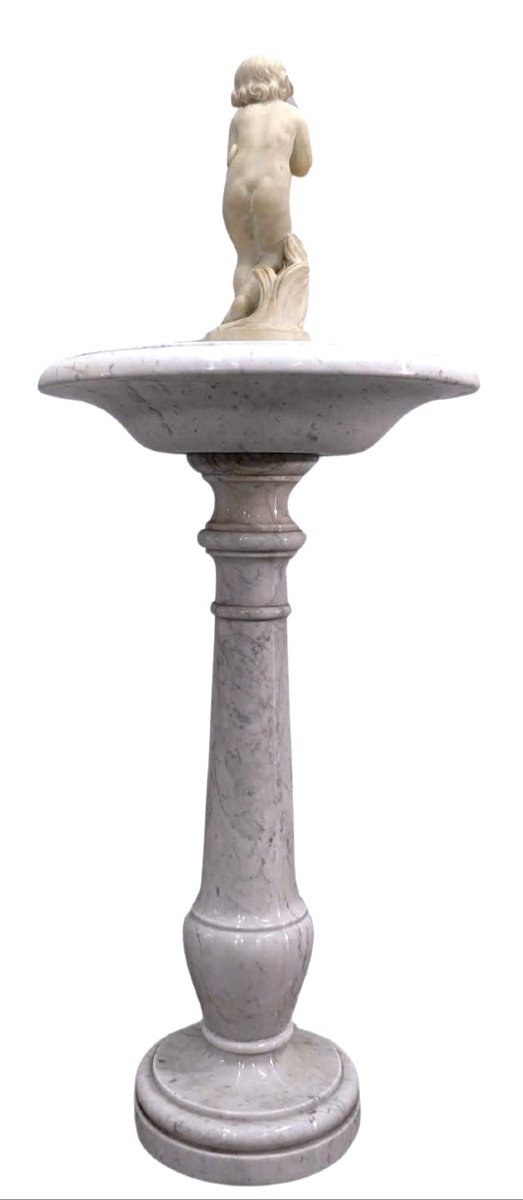 Fontaine Ancienne à Oiseaux 1900 En Marbre De Carrare -photo-3