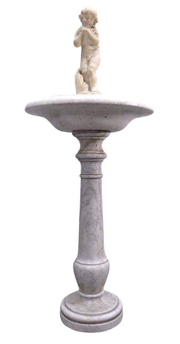 Fontaine Ancienne à Oiseaux 1900 En Marbre De Carrare 