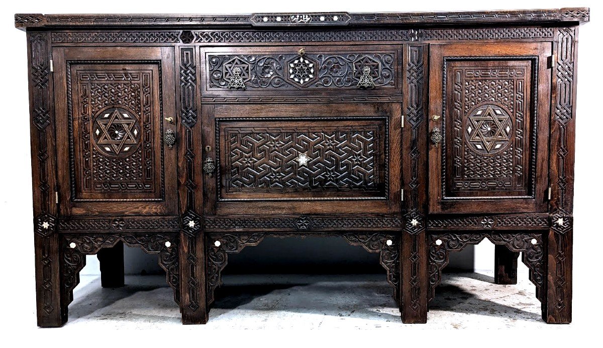 Grand Bahut Oriental Syrie Incrustations Et Carrelage 1900  