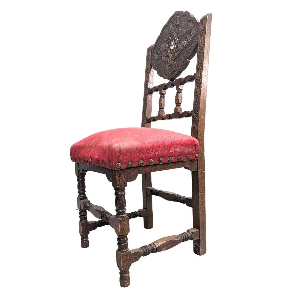 6 Oriental Chairs Algeria 1900 Mother-of-pearl And Pewter Inlays Red Velvet Top-photo-1