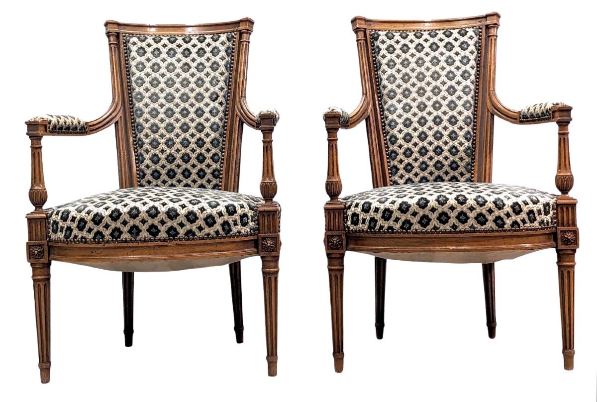 Louis XVI Style Living Room 1900 Period Pair Of Armchairs And Pair Of Bergères-photo-2