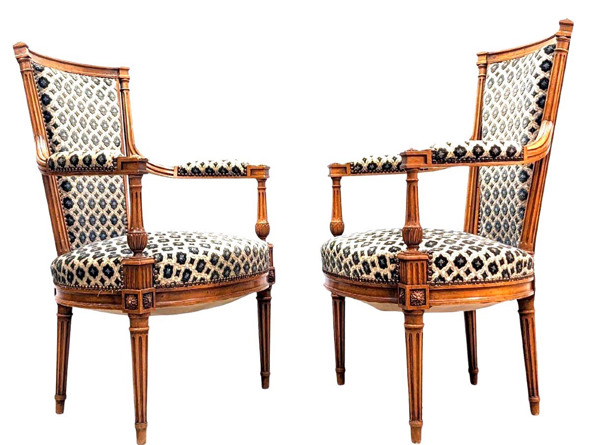 Louis XVI Style Living Room 1900 Period Pair Of Armchairs And Pair Of Bergères-photo-1