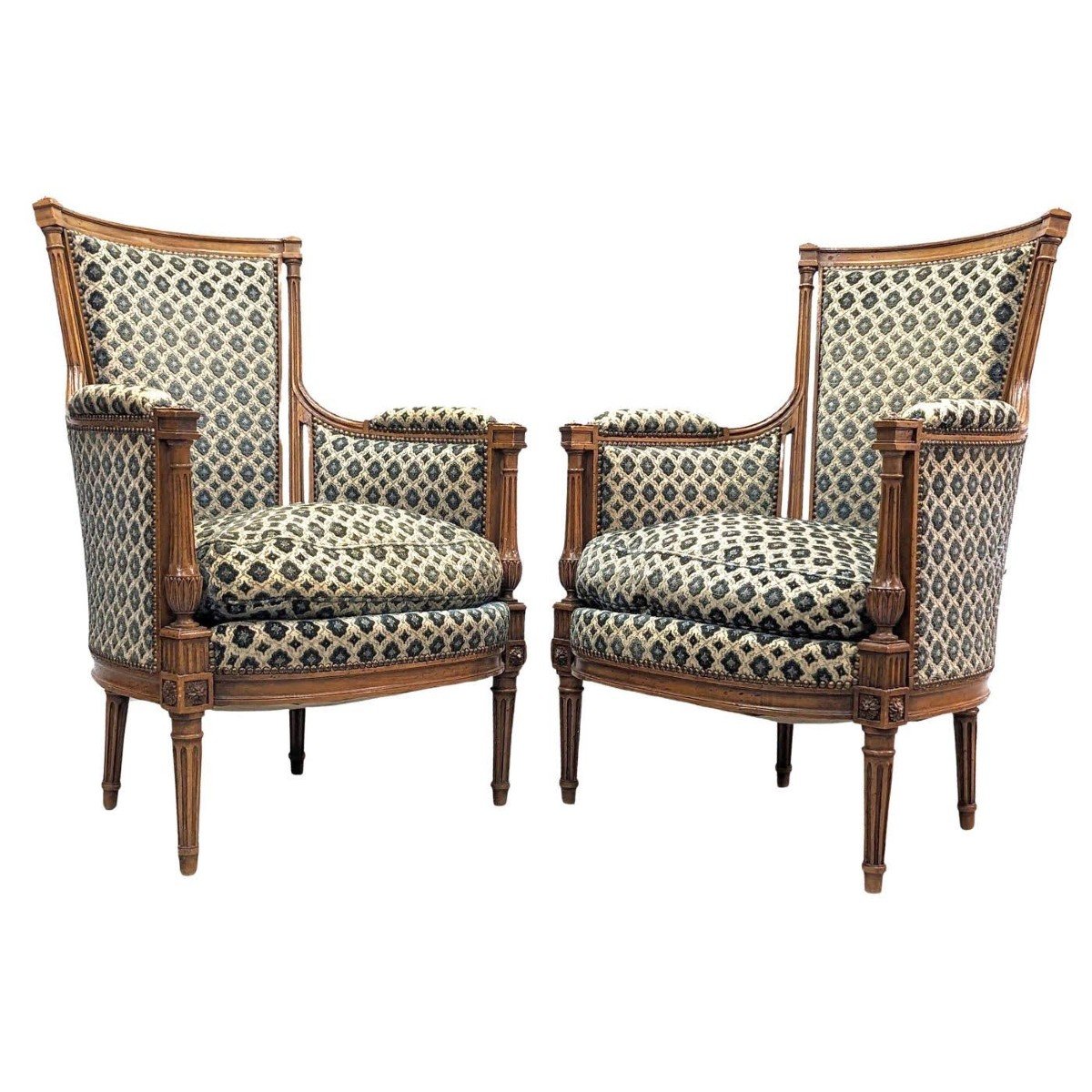 Louis XVI Style Living Room 1900 Period Pair Of Armchairs And Pair Of Bergères-photo-4