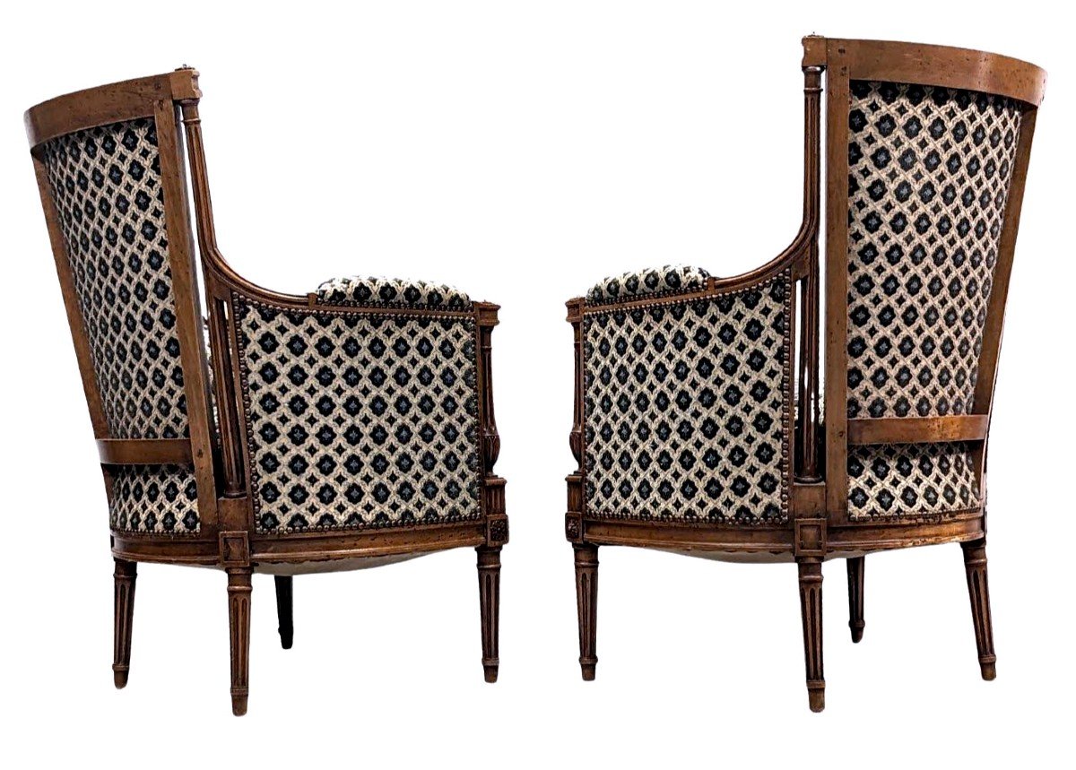 Louis XVI Style Living Room 1900 Period Pair Of Armchairs And Pair Of Bergères-photo-5