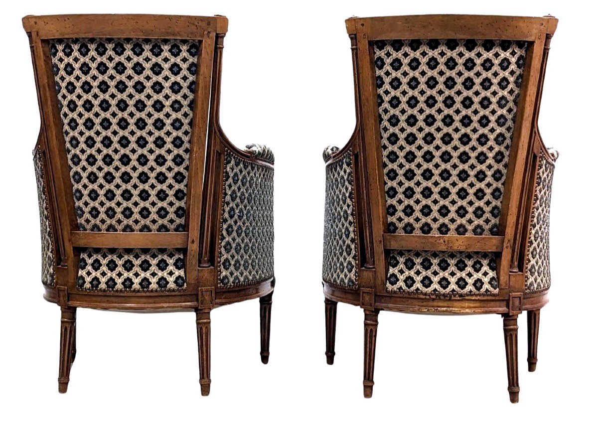Louis XVI Style Living Room 1900 Period Pair Of Armchairs And Pair Of Bergères-photo-6