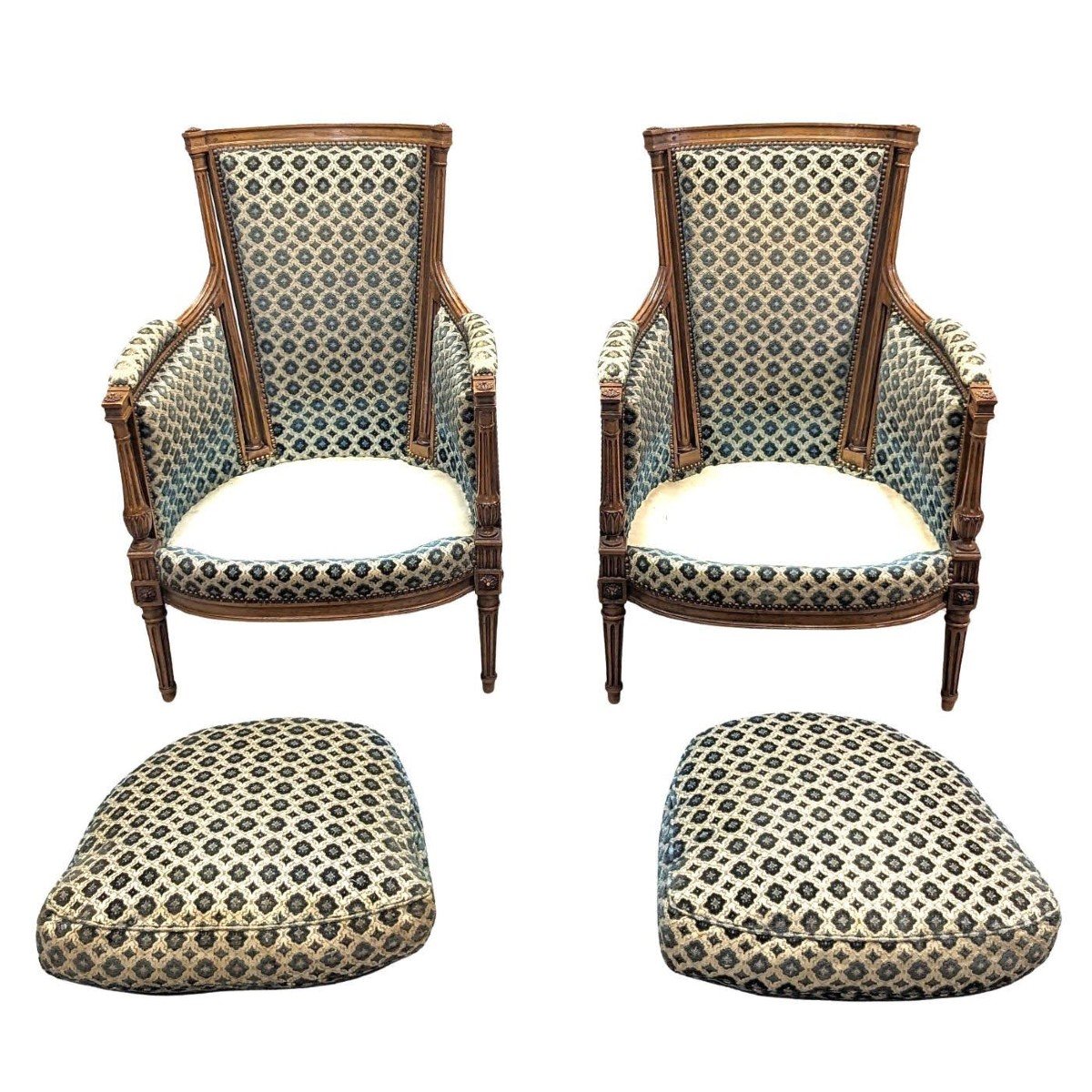 Louis XVI Style Living Room 1900 Period Pair Of Armchairs And Pair Of Bergères-photo-7