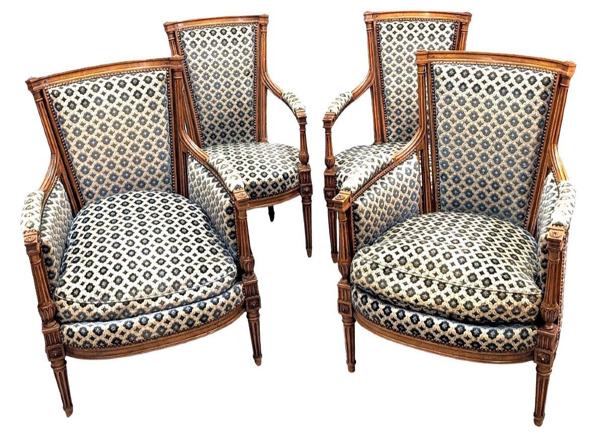Louis XVI Style Living Room 1900 Period Pair Of Armchairs And Pair Of Bergères