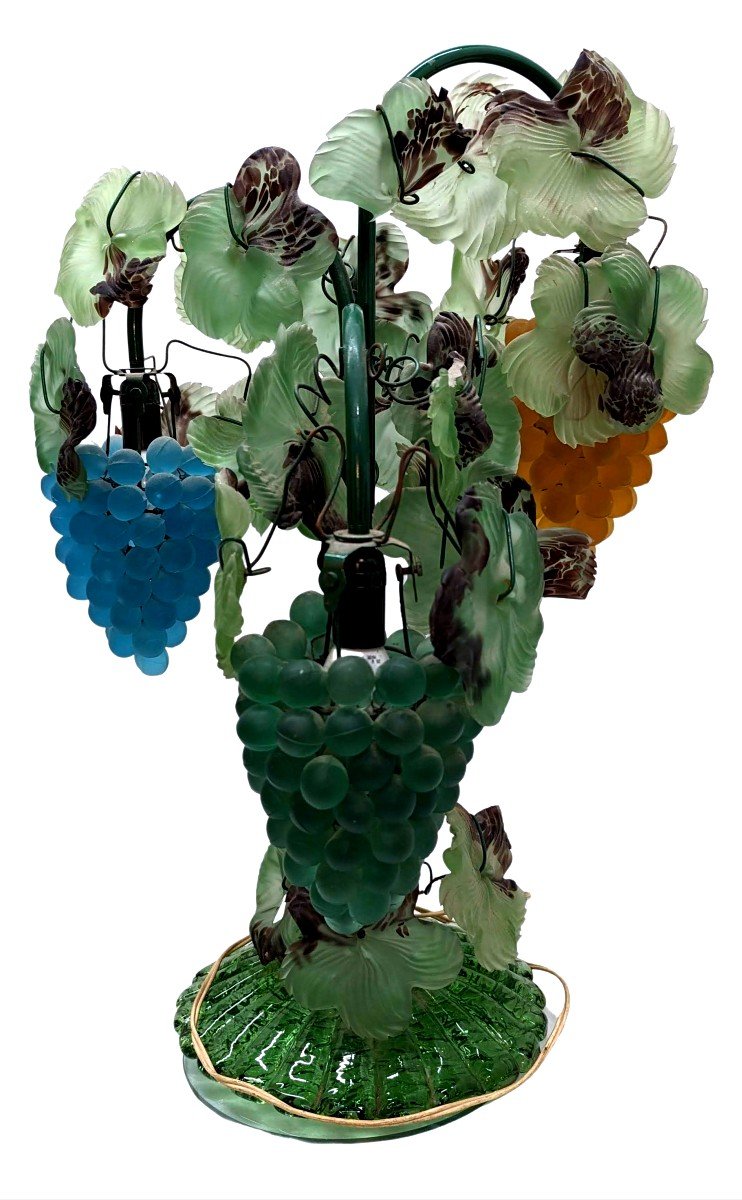 Pair Of Murano Vine Lamps With Grapes Colored Molded Glass-photo-3