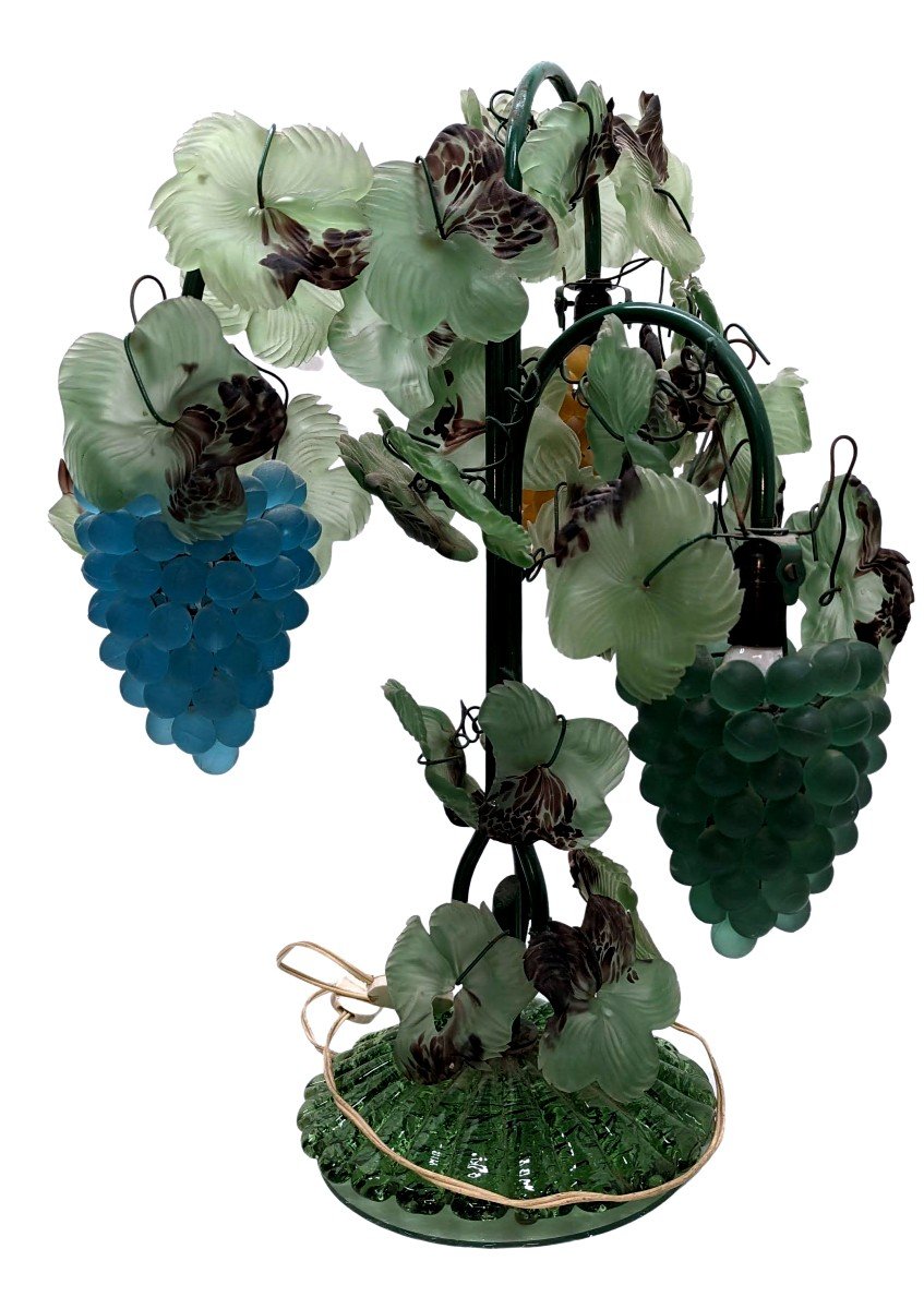 Pair Of Murano Vine Lamps With Grapes Colored Molded Glass-photo-4