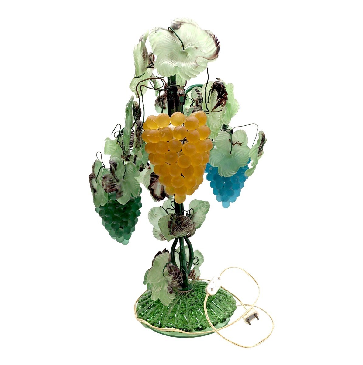 Pair Of Murano Vine Lamps With Grapes Colored Molded Glass-photo-4