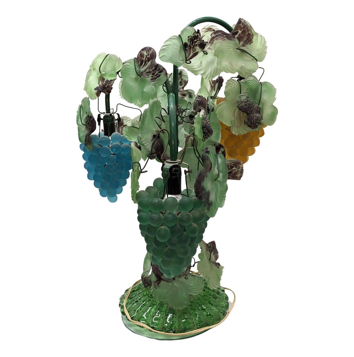 Pair Of Murano Vine Lamps With Grapes Colored Molded Glass-photo-5